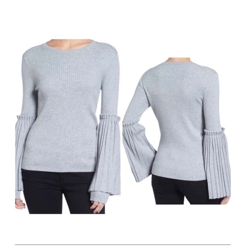 Chelsea28 Grey Ribbed Bell Sleeve Sweater Size Small
